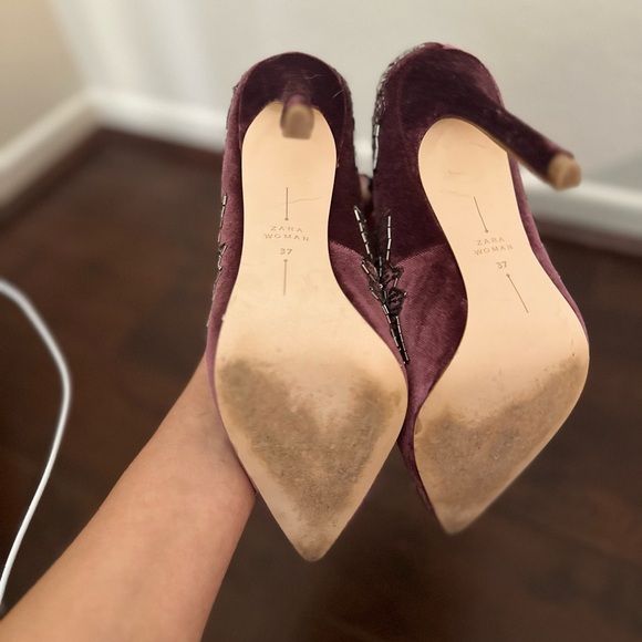 Zara Velvet Embroidered Heels - Picture 2 of 5